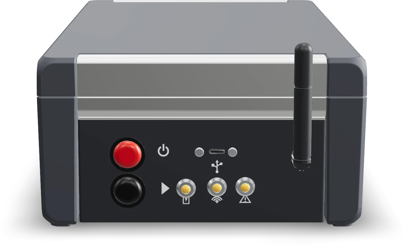 Control side with start/stop buttons and USB-C
